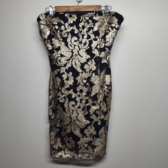 Gianni Bini Dresses & Skirts - Gianni Bini Mini Dress Women Size L Black Lace Golden Sequin Strapless Party